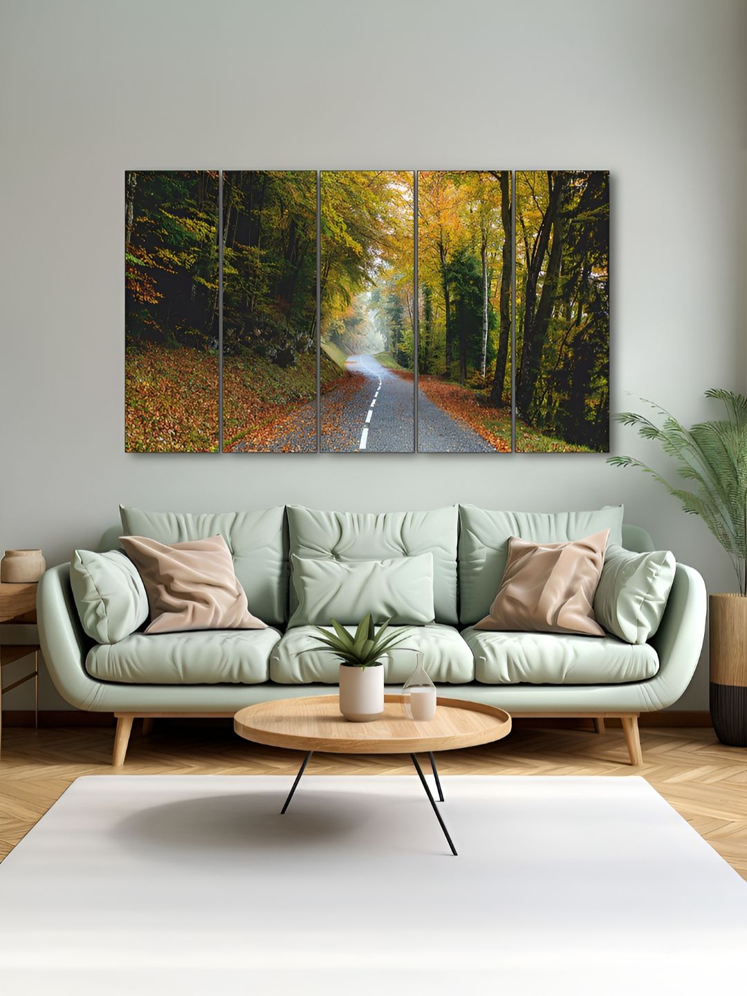 The Castle Decor Green & Yellow 5 Piece Wood Floral and Botanical Wall Paintings-picture-28