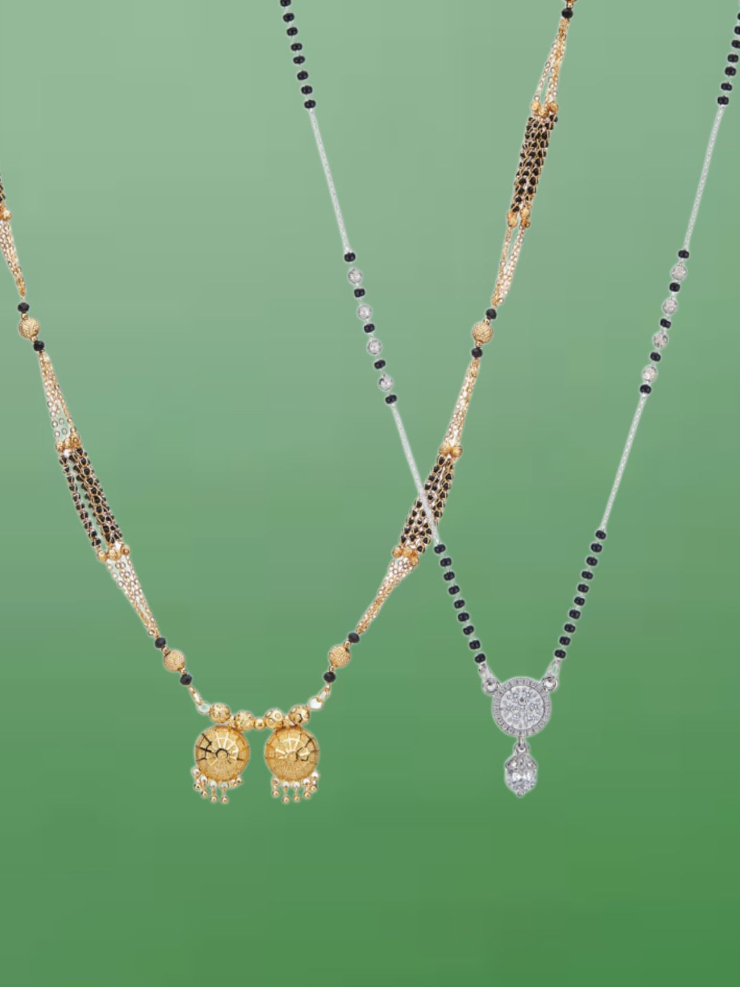 ATIBELLE Set of 2 Gold-Plated Cubic Zirconia Stones Studded and Beaded Mangalsutras