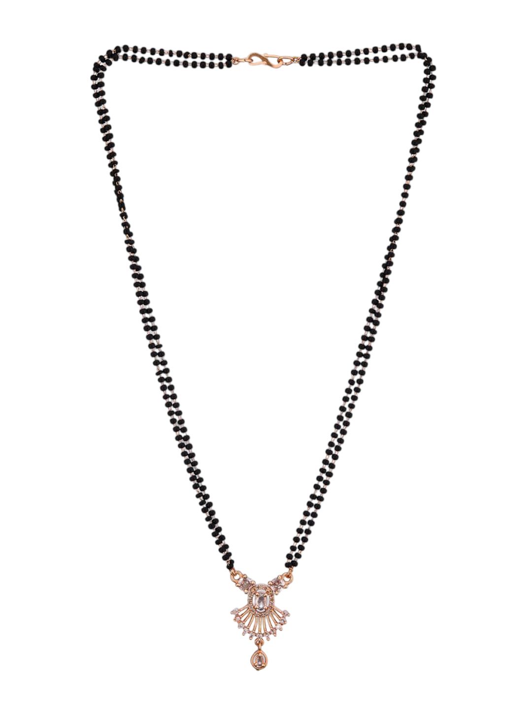 ATIBELLE Set of 2 Silver-Plated Cubic Zirconia Stones Studded and Beaded Mangalsutras