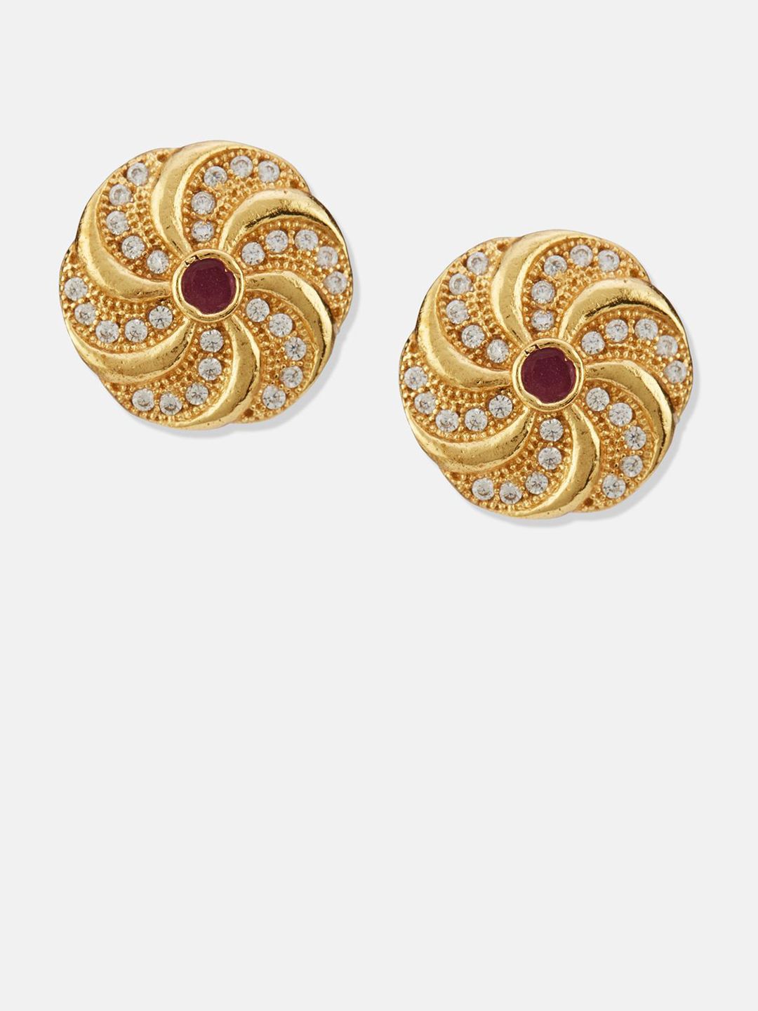 ATIBELLE Set Of 2 Gold-Plated Cubic Zirconia Studded Floral Shaped Studs