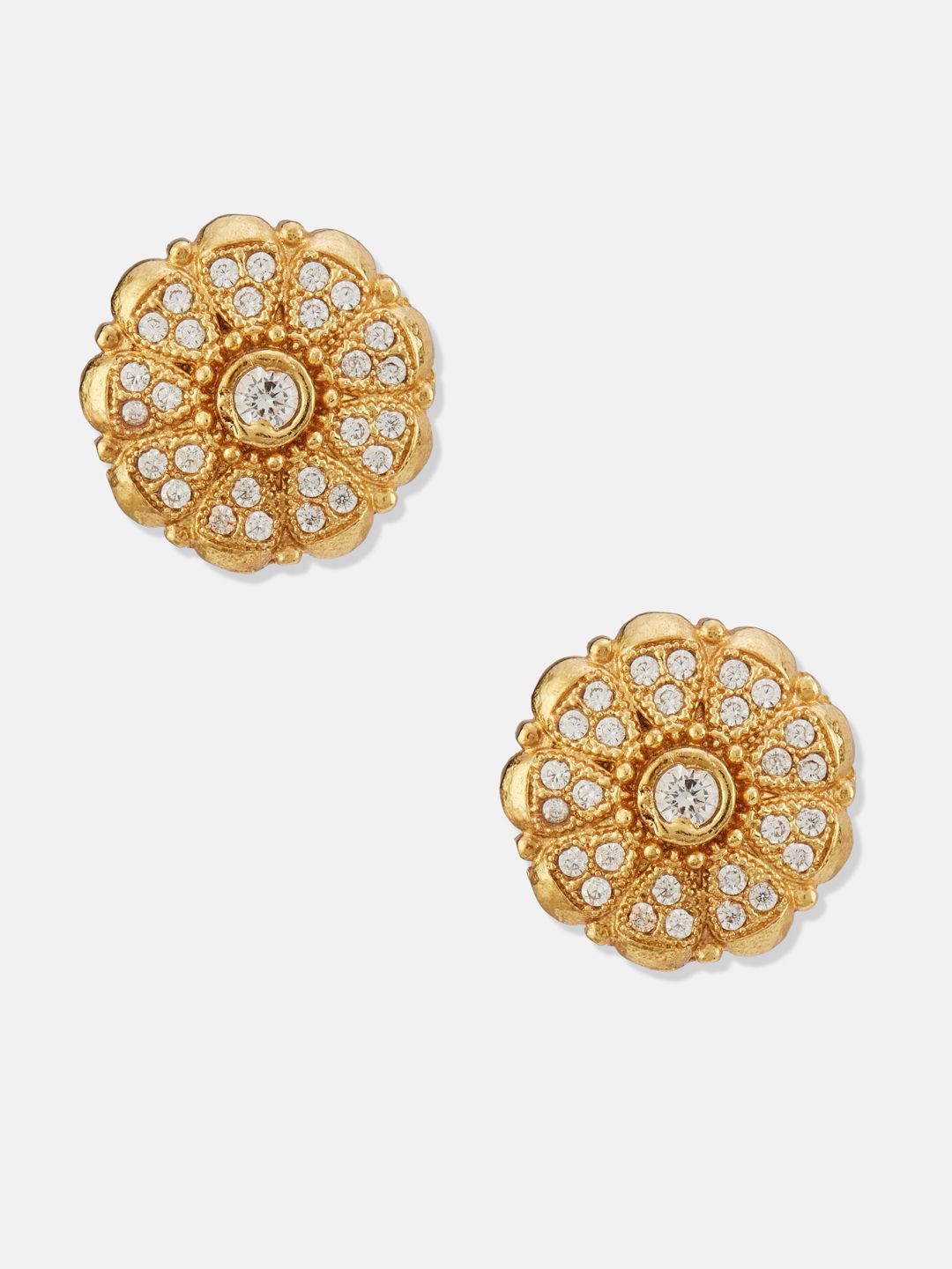 ATIBELLE Set Of 2 Gold-Plated Cubic Zirconia Studded Floral Shaped Meenakari Studs