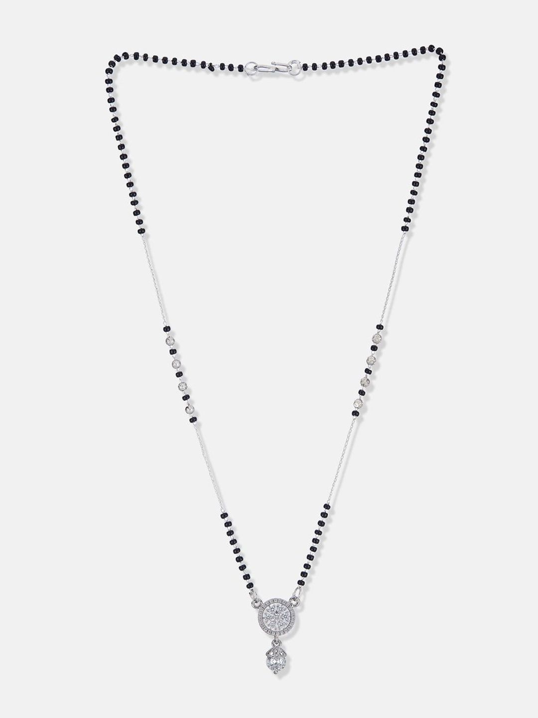 ATIBELLE Set of 2 Silver-Plated Cubic Zirconia Stones Studded and Beaded Mangalsutras