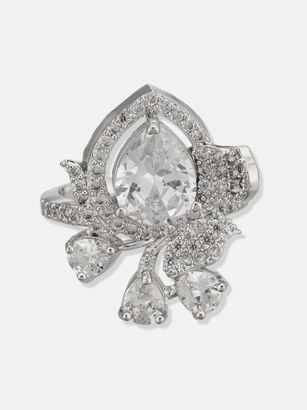 ATIBELLE Set Of 2 Silver-Plated & Rose Gold-Plated Cubic Zirconia Studded Adjustable Ring