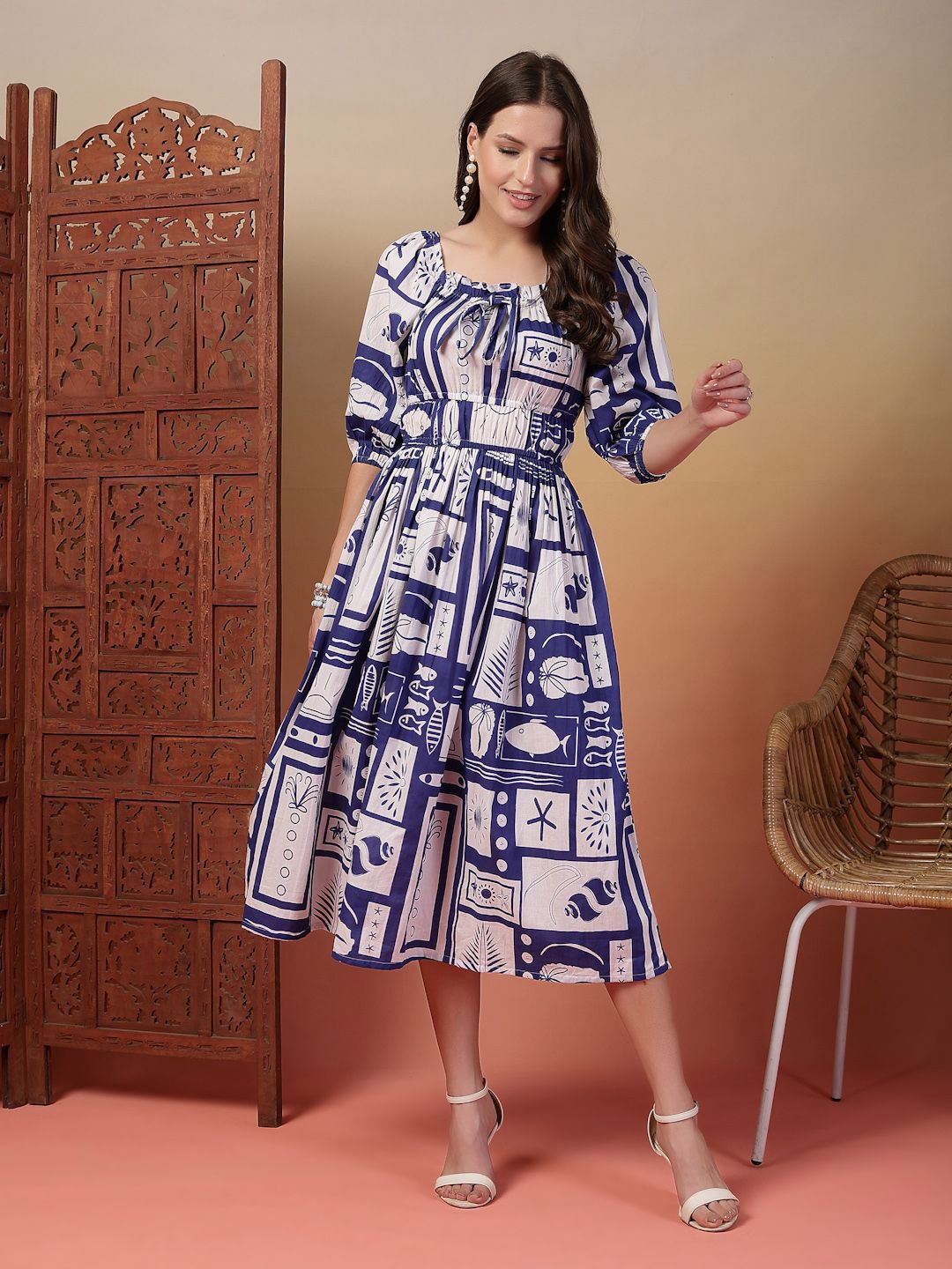 Indibelle Women Printed A-Line Midi Dress-picture-25