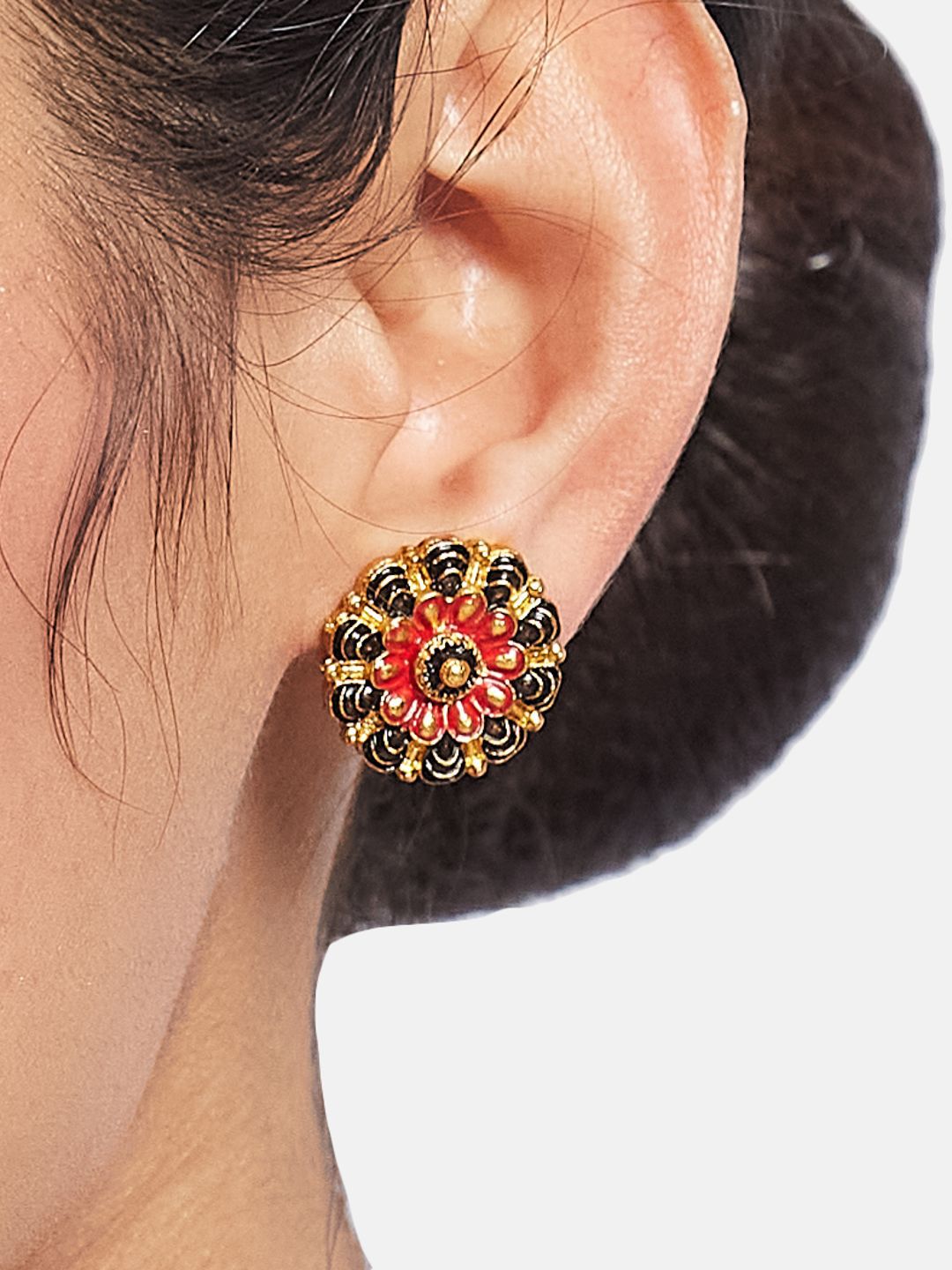 ATIBELLE Set Of 2 Gold-Plated Floral Shaped Meenakari Studs