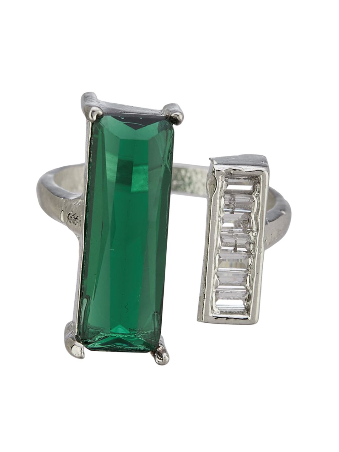 ATIBELLE Set Of 2 Silver-Plated Cubic Zirconia Stone Studded Adjustable Finger Ring