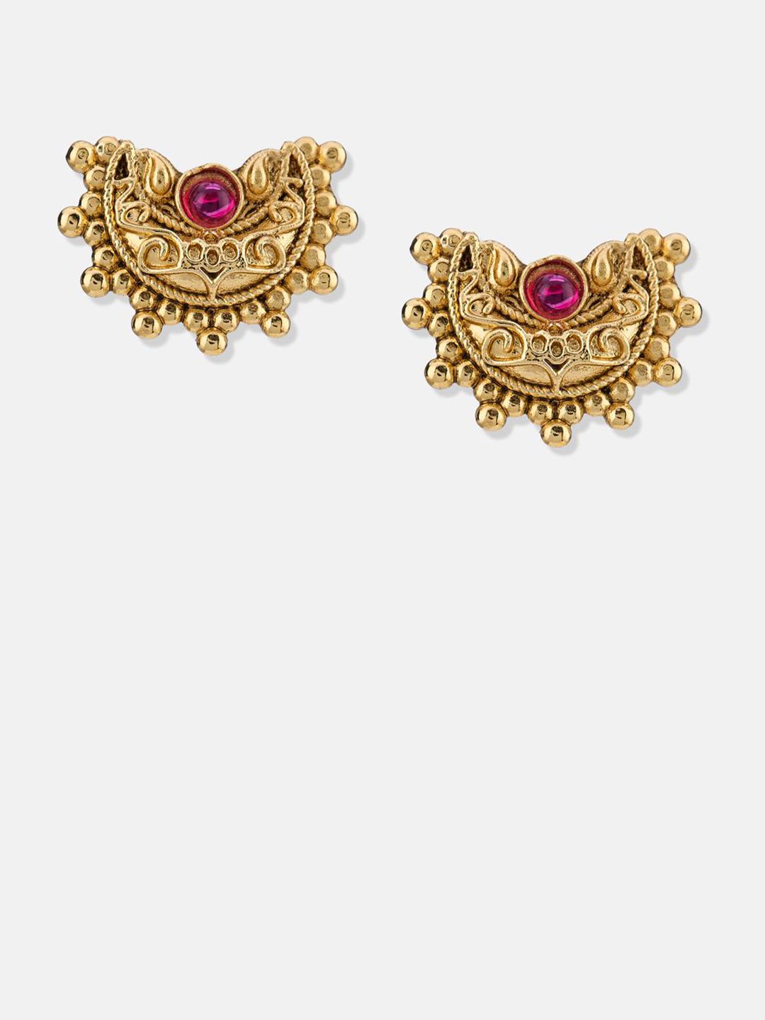 ATIBELLE Set Of 2 Gold-Plated Cubic Zirconia Studded Floral Shaped Meenakari Studs