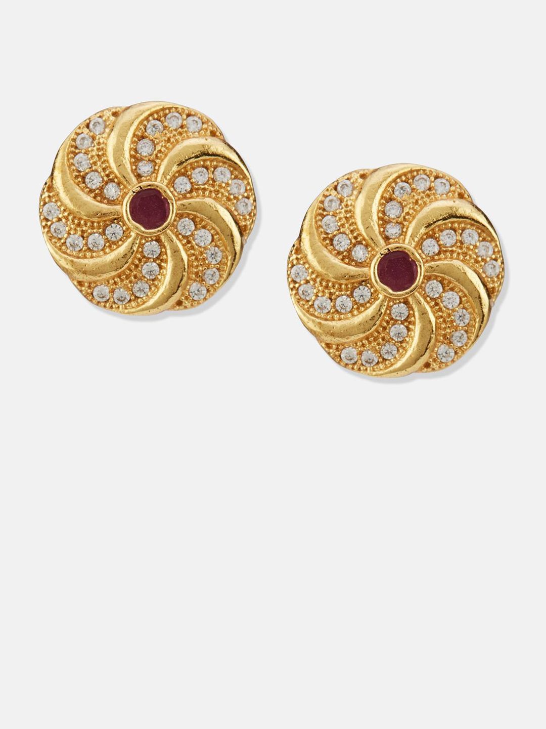 ATIBELLE Set Of 2 Gold-Plated Cubic Zirconia Studded Floral Shaped Meenakari Studs