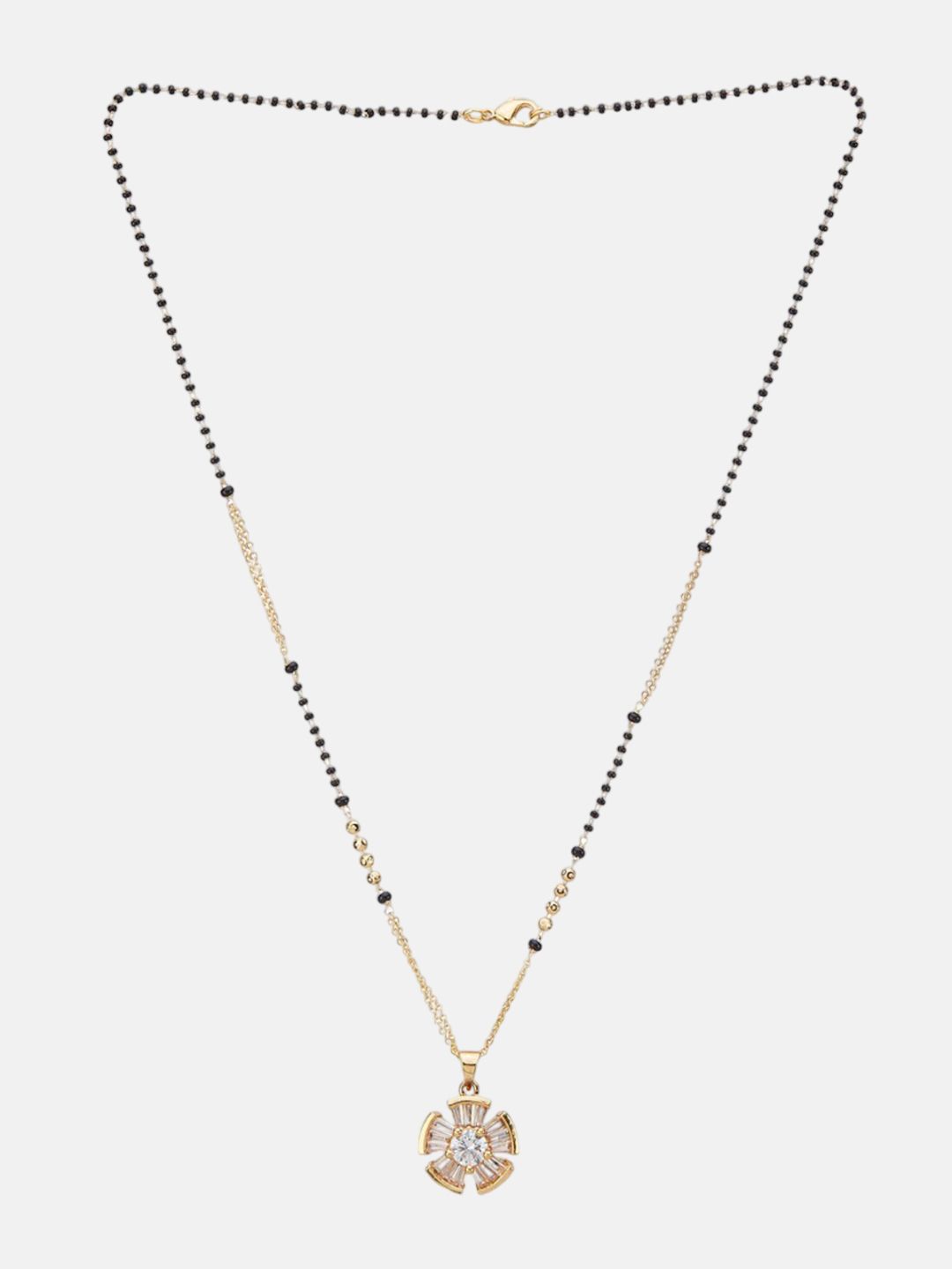 ATIBELLE Set of 2 Gold-Plated Cubic Zirconia Stones Studded and Beaded Mangalsutras