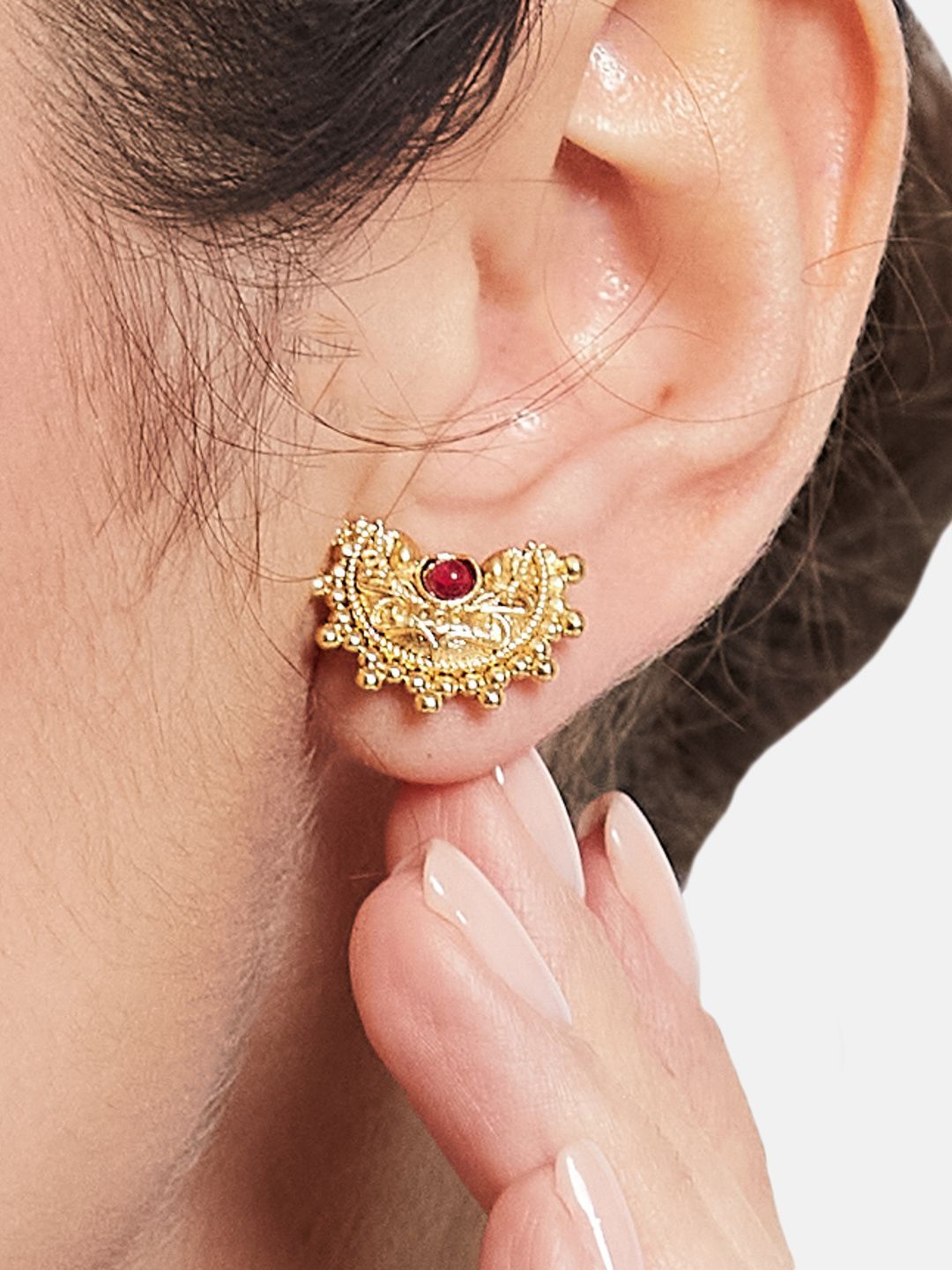 ATIBELLE Set Of 2 Gold-Plated Cubic Zirconia Studded Floral Shaped Studs