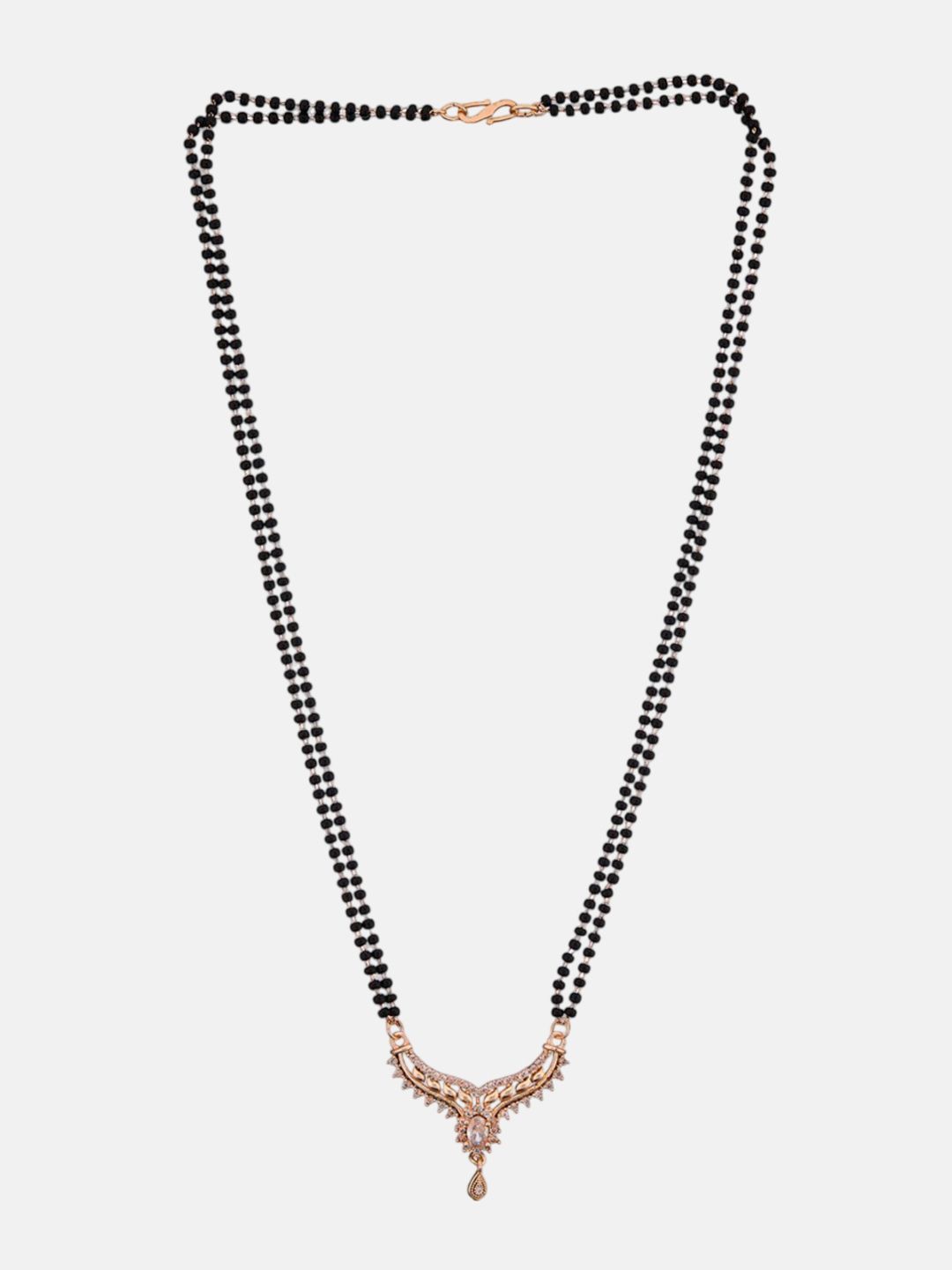 ATIBELLE Set of 2 Gold-Plated Cubic Zirconia Stones Studded and Beaded Mangalsutras