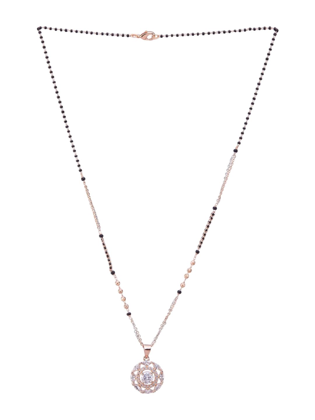 ATIBELLE Set of 2 Gold-Plated Cubic Zirconia Stones Studded and Beaded Mangalsutras