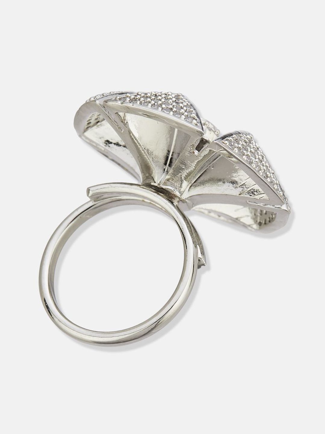 ATIBELLE Set Of 2 Silver-Plated Cubic Zirconia Stone Studded Adjustable Finger Ring