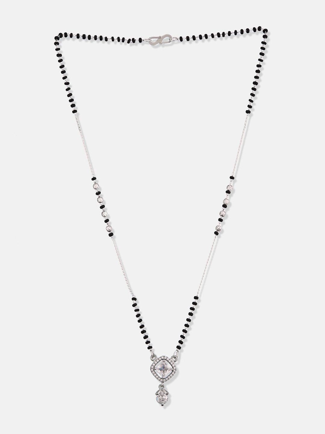 ATIBELLE Set of 2 Silver-Plated Cubic Zirconia Stones Studded and Beaded Mangalsutras