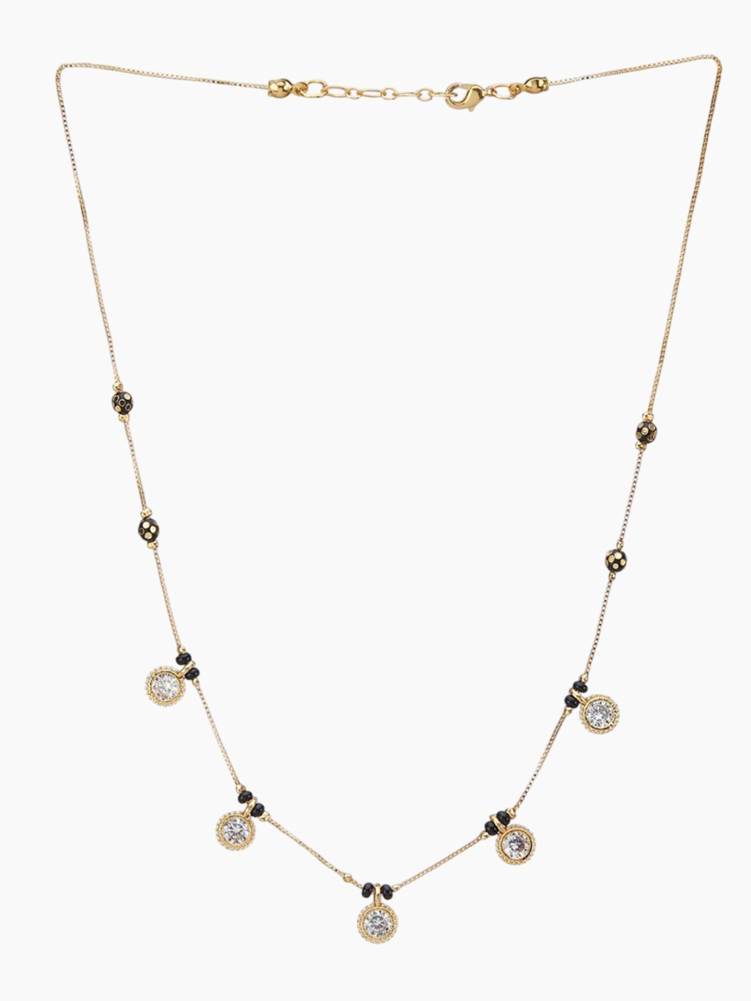 ATIBELLE Set of 2 Rose Gold-Plated Cubic Zirconia Stones Studded and Beaded Mangalsutras