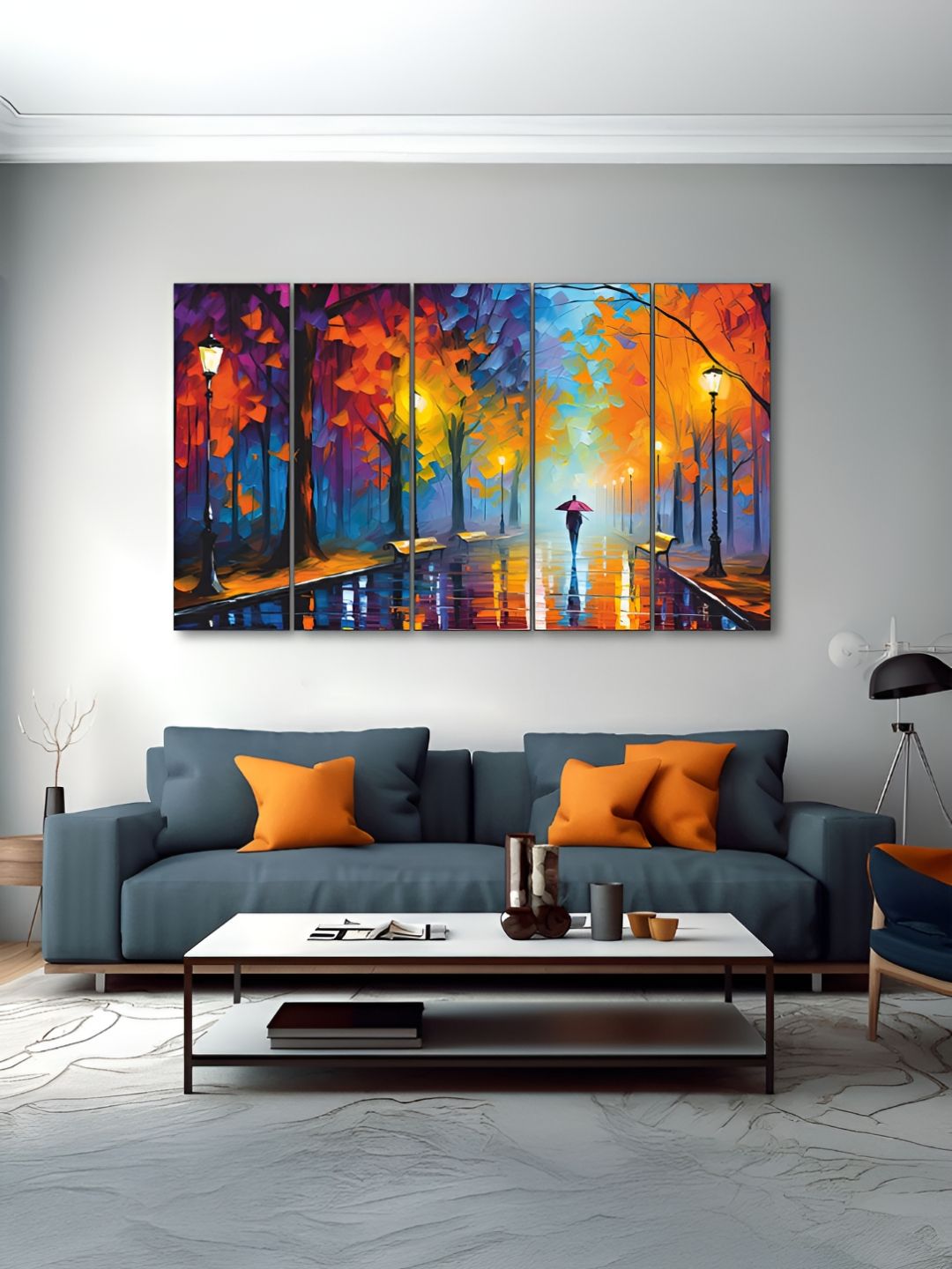 The Castle Decor Yellow & Blue 5 Piece Wood Floral and Botanical Wall Paintings-picture-18