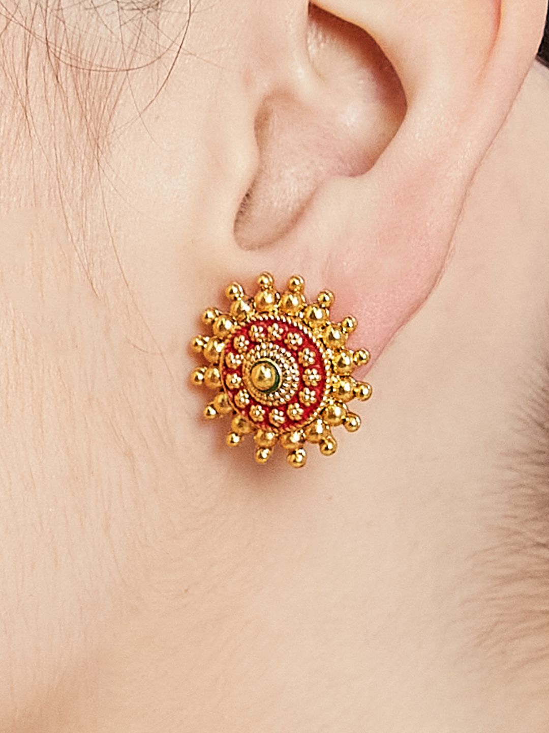 ATIBELLE Set Of 2 Gold-Plated Floral Shaped Meenakari Studs