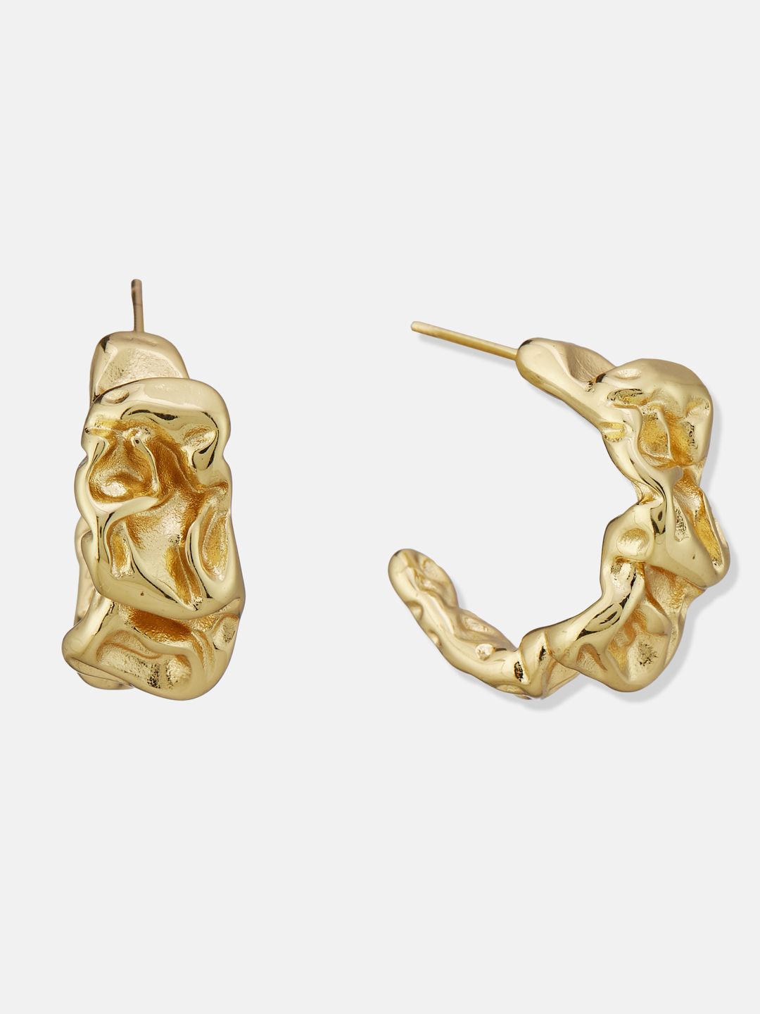 ATIBELLE Set Of 2 Gold-Plated Contemporary Shaped Textured Studs