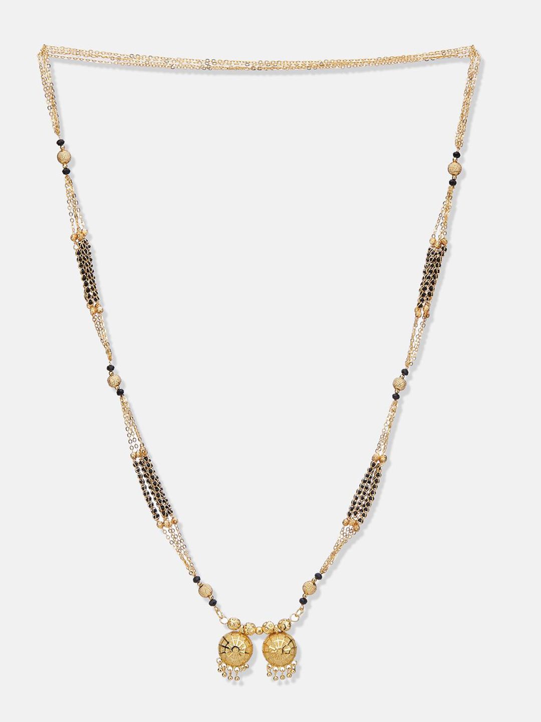 ATIBELLE Set of 2 Gold-Plated Cubic Zirconia Stones Studded and Beaded Mangalsutras