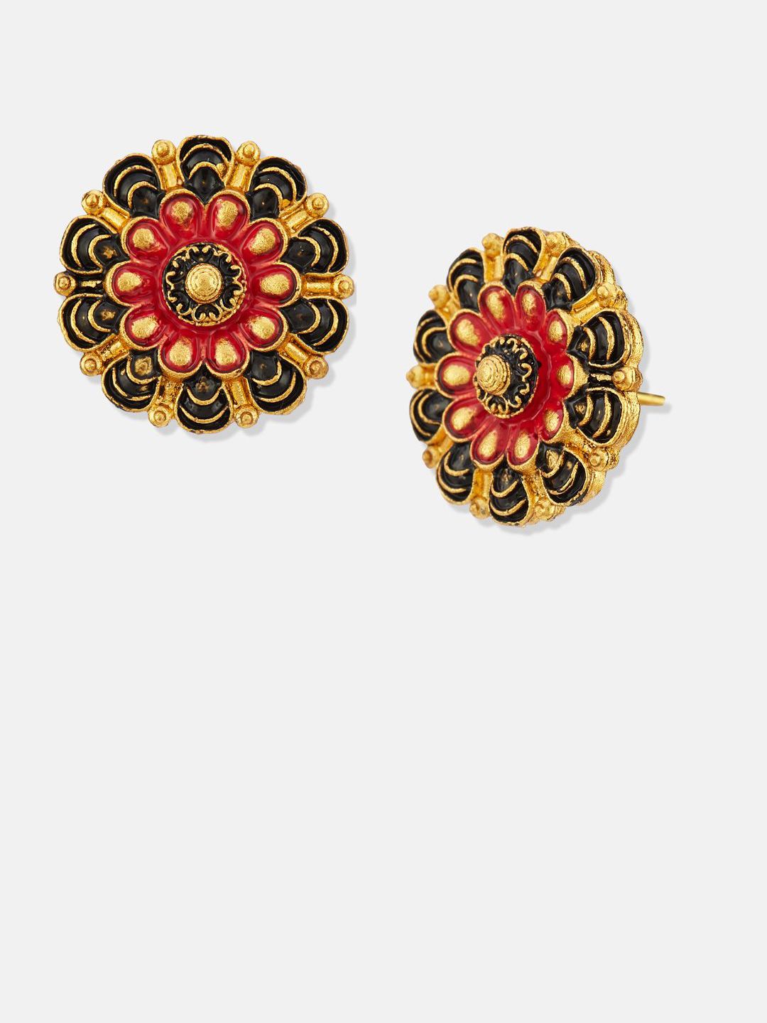 ATIBELLE Set Of 2 Gold-Plated Floral Shaped Meenakari Studs