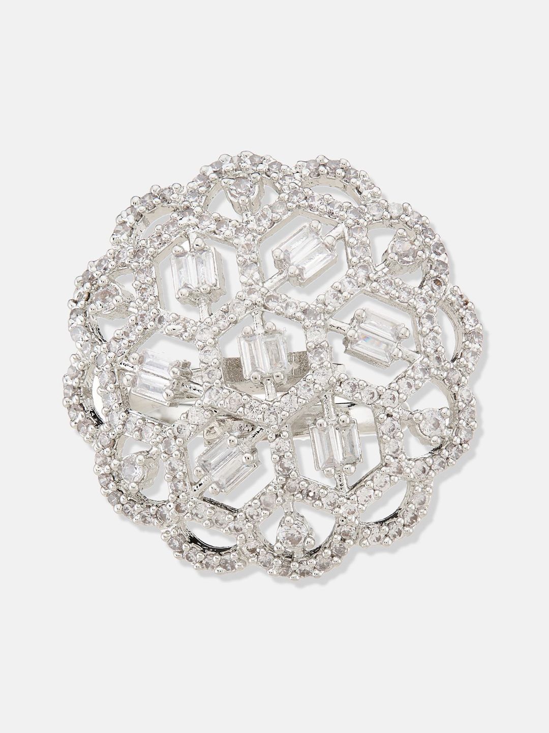 ATIBELLE Set Of 2 Silver-Plated & Rose Gold-Plated Cubic Zirconia Studded Adjustable Ring