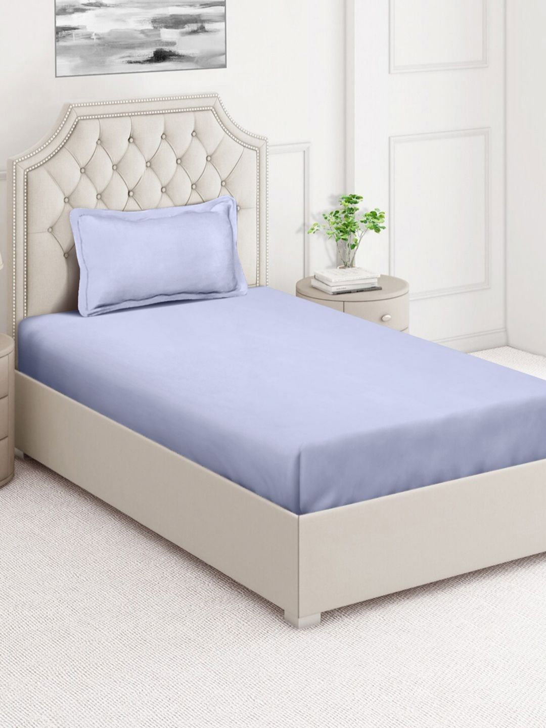 Arrabi Purple Solid 350 TC Single Bedsheet Set 2.25m x 1.50 m-image-2