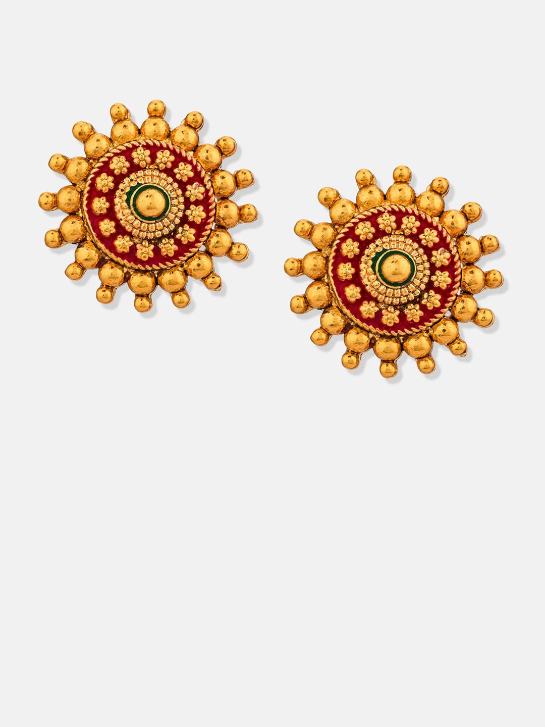 ATIBELLE Set Of 2 Gold-Plated Cubic Zirconia Studded Floral Shaped Meenakari Studs
