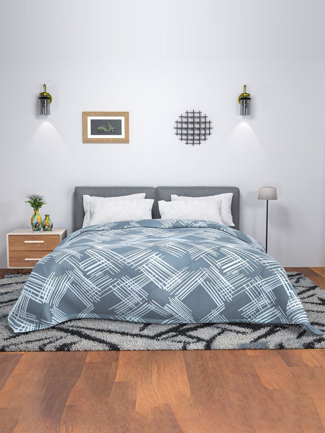 Myntra Elegant Homes Comforters Grey AC Room 300 GSM Reversible Double Bed Comforter-picture-29