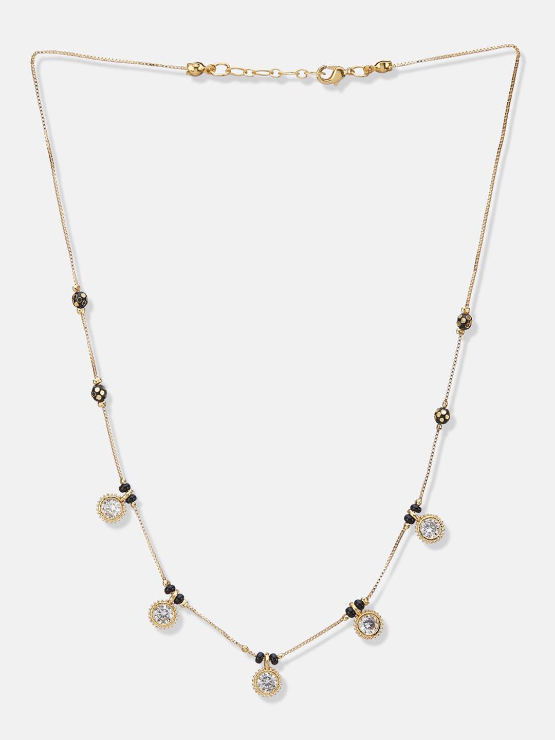 ATIBELLE Set of 2 Gold-Plated Cubic Zirconia Stones Studded and Beaded Mangalsutras