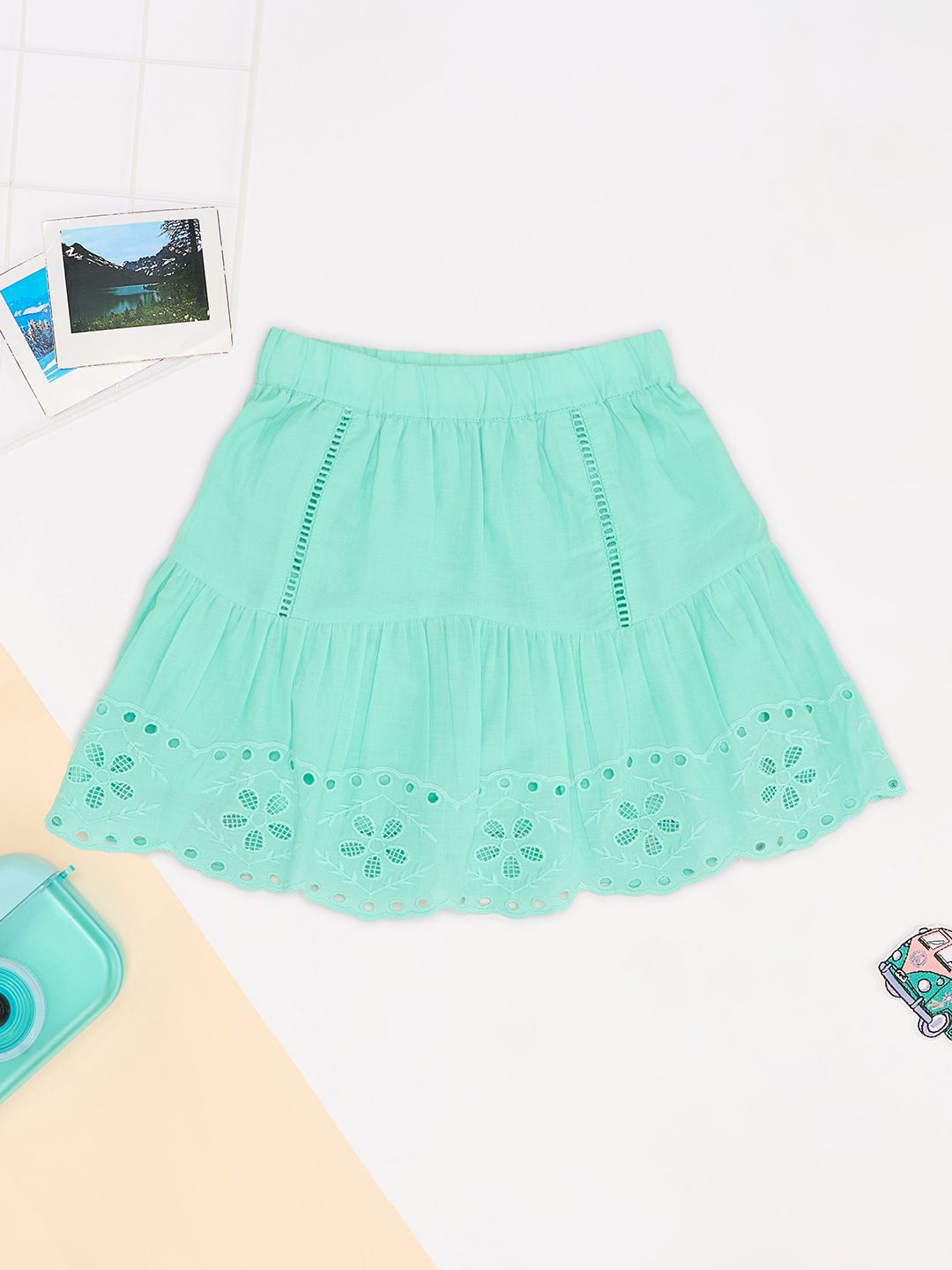 Pantaloons Junior Girls Pure Cotton Flared Mini Skirt-picture-28