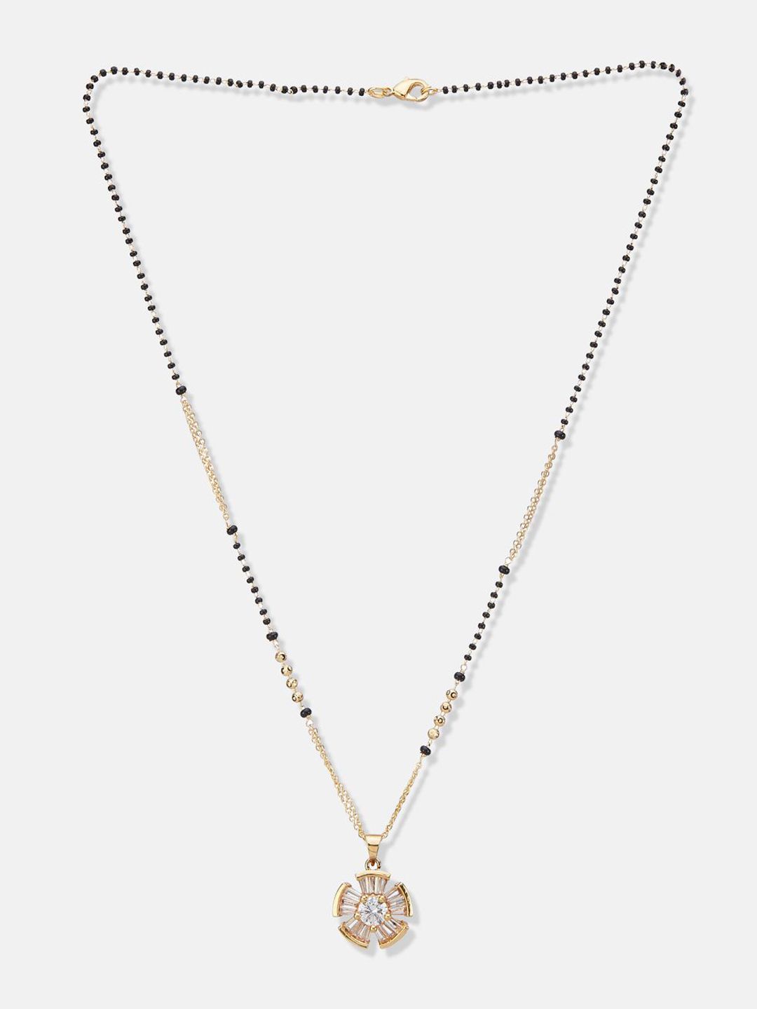 ATIBELLE Set of 2 Gold-Plated Cubic Zirconia Stones Studded and Beaded Mangalsutras