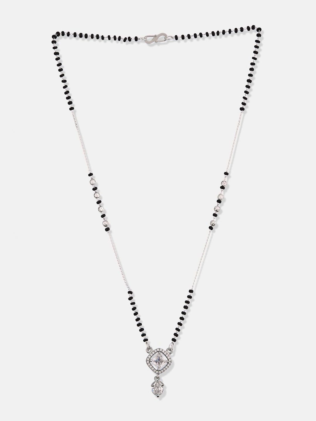 ATIBELLE Set of 2 Silver-Plated Cubic Zirconia Stones Studded and Beaded Mangalsutras
