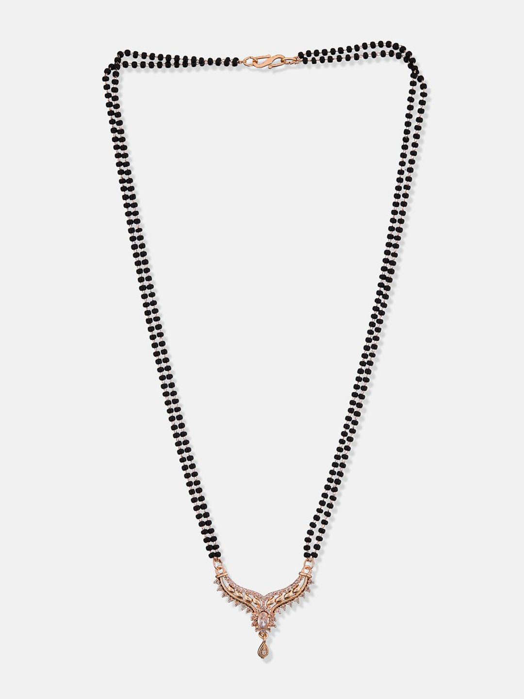 ATIBELLE Set of 2 Rose Gold-Plated Cubic Zirconia Stones Studded and Beaded Mangalsutras
