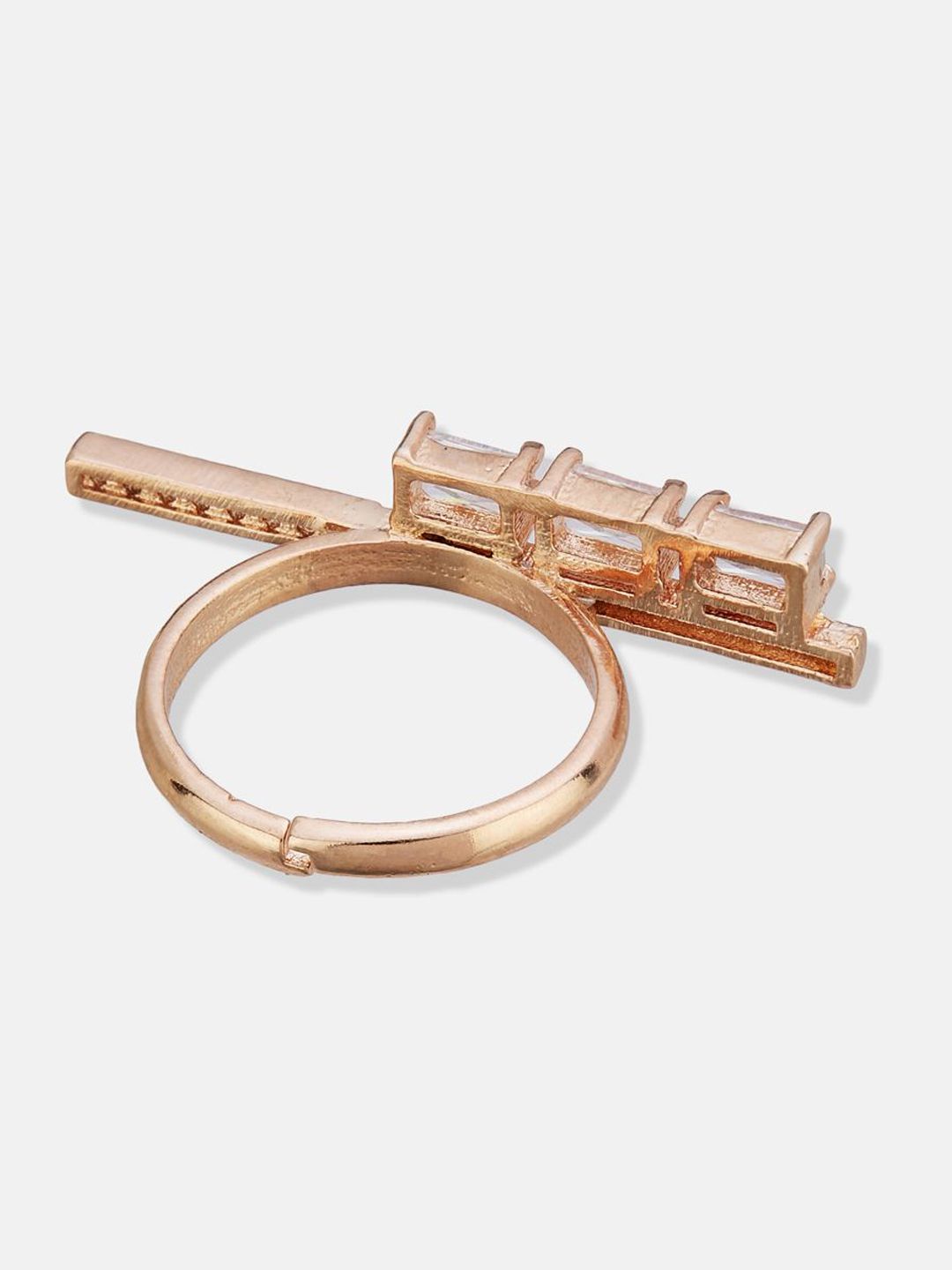 ATIBELLE Set Of 2 Silver-Plated & Rose Gold-Plated Cubic Zirconia Studded Adjustable Ring
