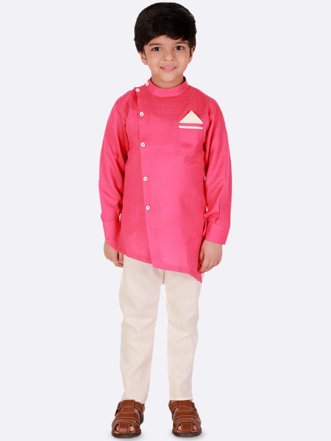 Superminis Boys Band Collar Pure Cotton Straight Kurta With Pyjama-picture-30