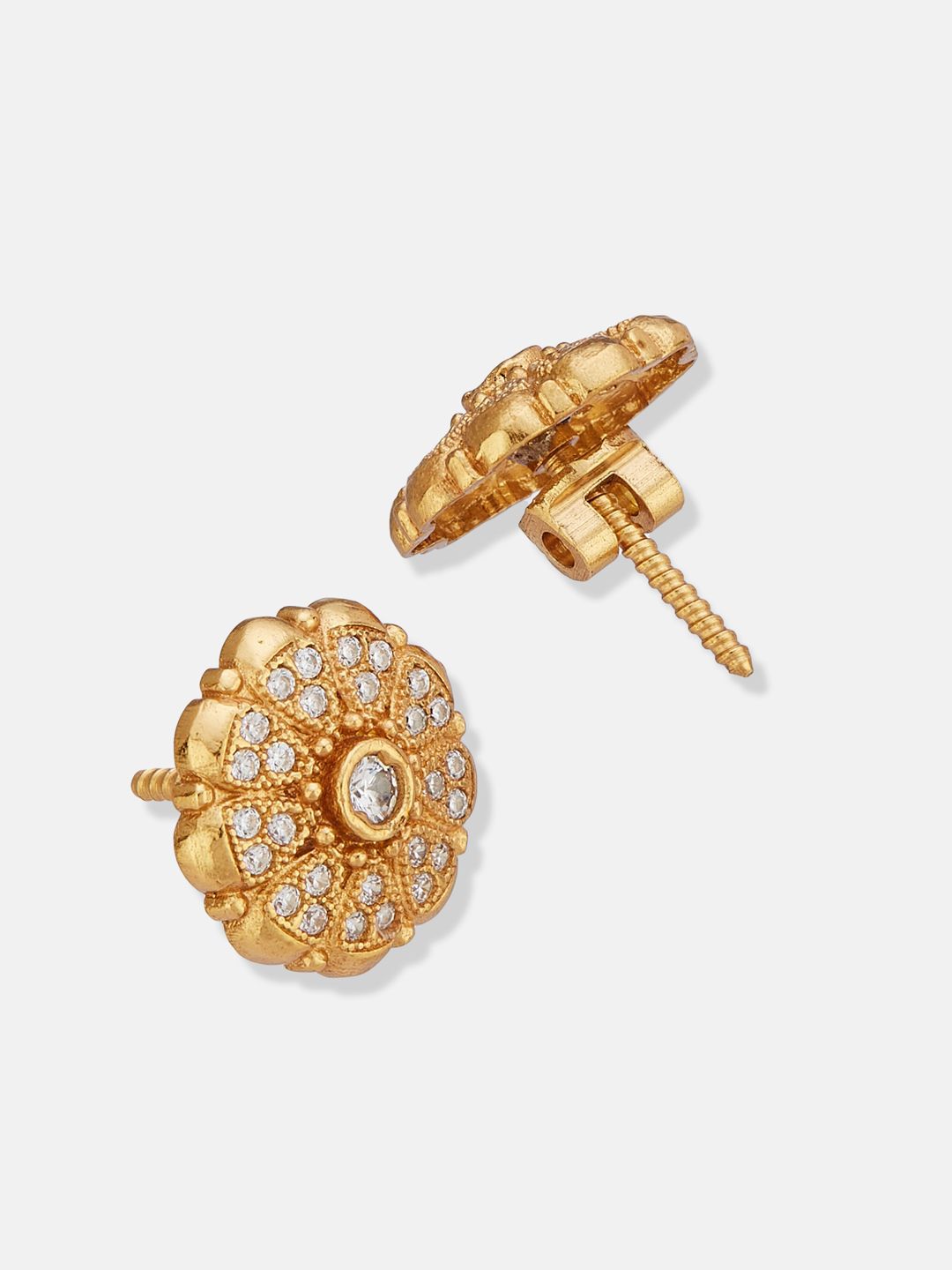 ATIBELLE Set Of 2 Gold-Plated Cubic Zirconia Studded Floral Shaped Studs