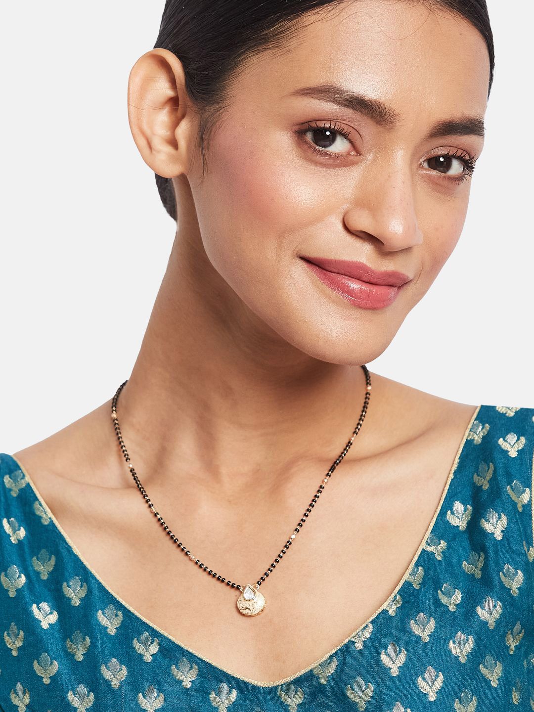 ATIBELLE Set of 2 Silver-Plated Cubic Zirconia Stones Studded and Beaded Mangalsutras
