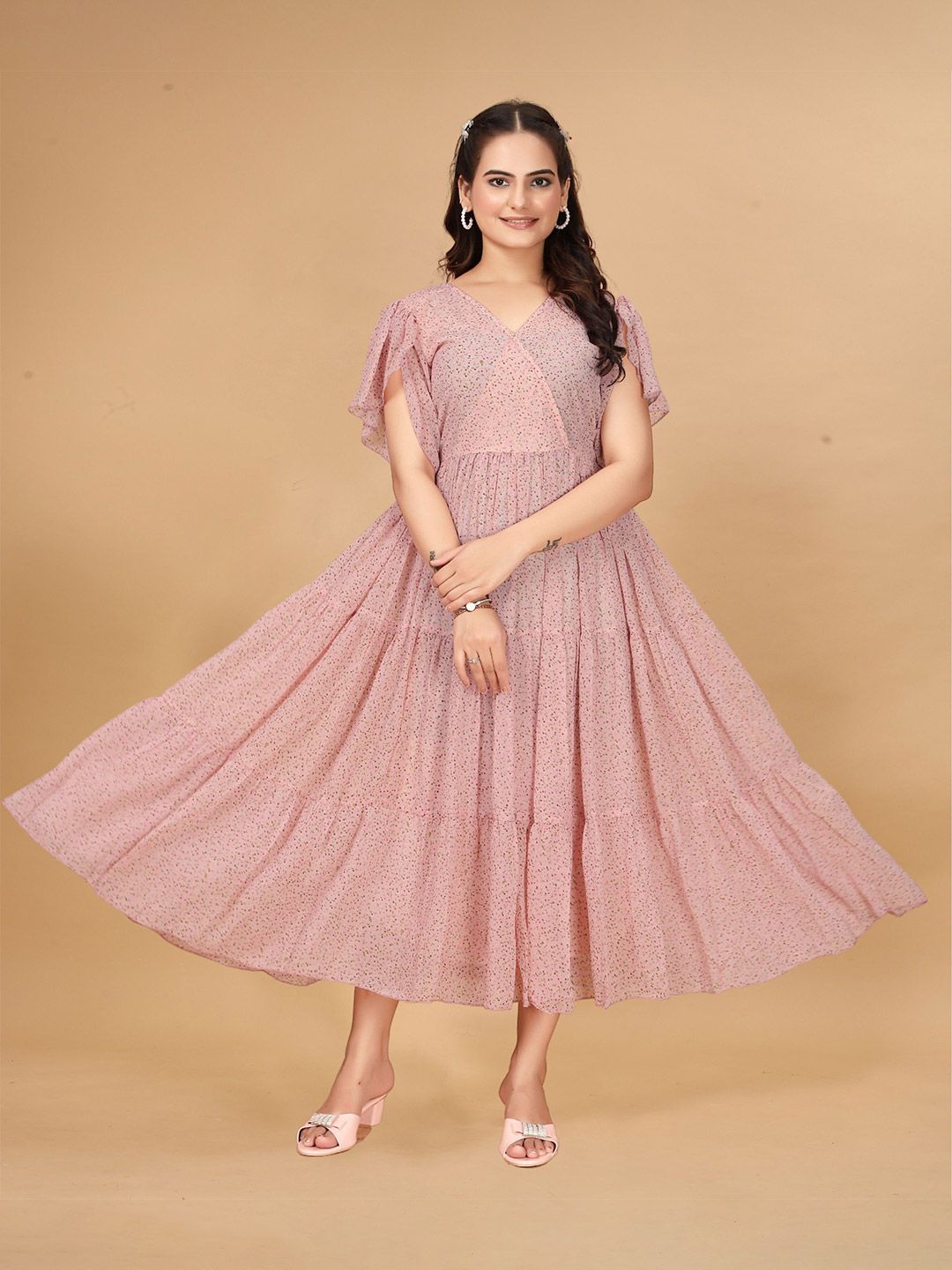 Anouk Floral Print Puff Sleeve Georgette Maxi Dress