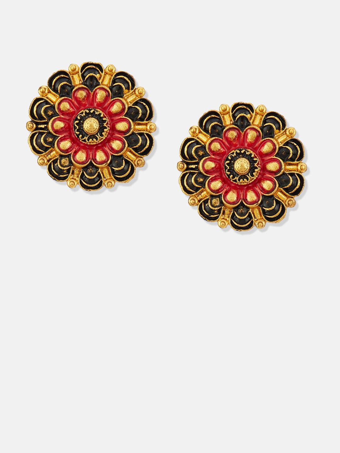 ATIBELLE Set Of 2 Gold-Plated Cubic Zirconia Studded Floral Shaped Meenakari Studs