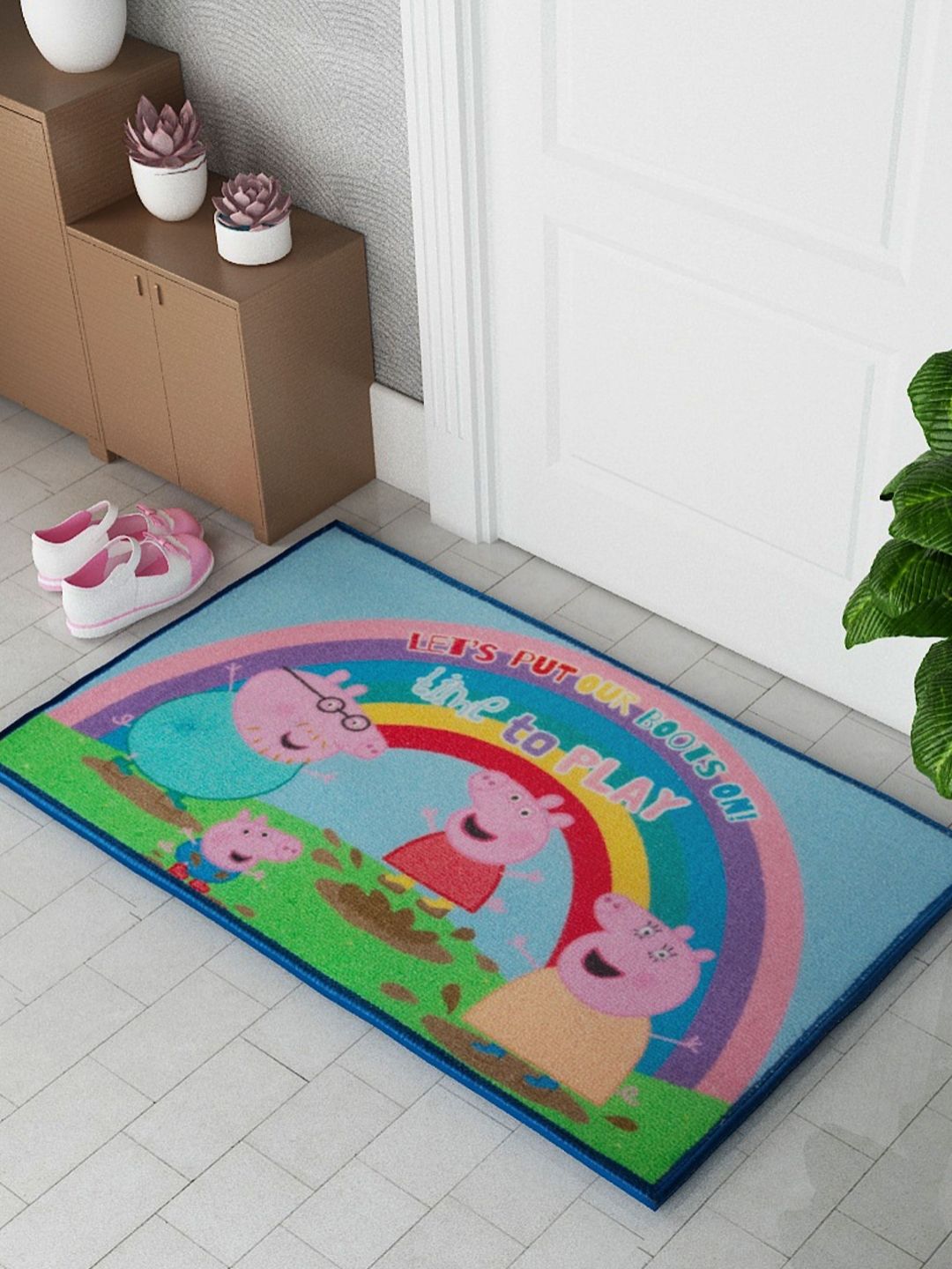 Athom Living Blue & Green Peppa Pig Rainbow Designed Themed Printed Anti-Skid Doormats-picture-11