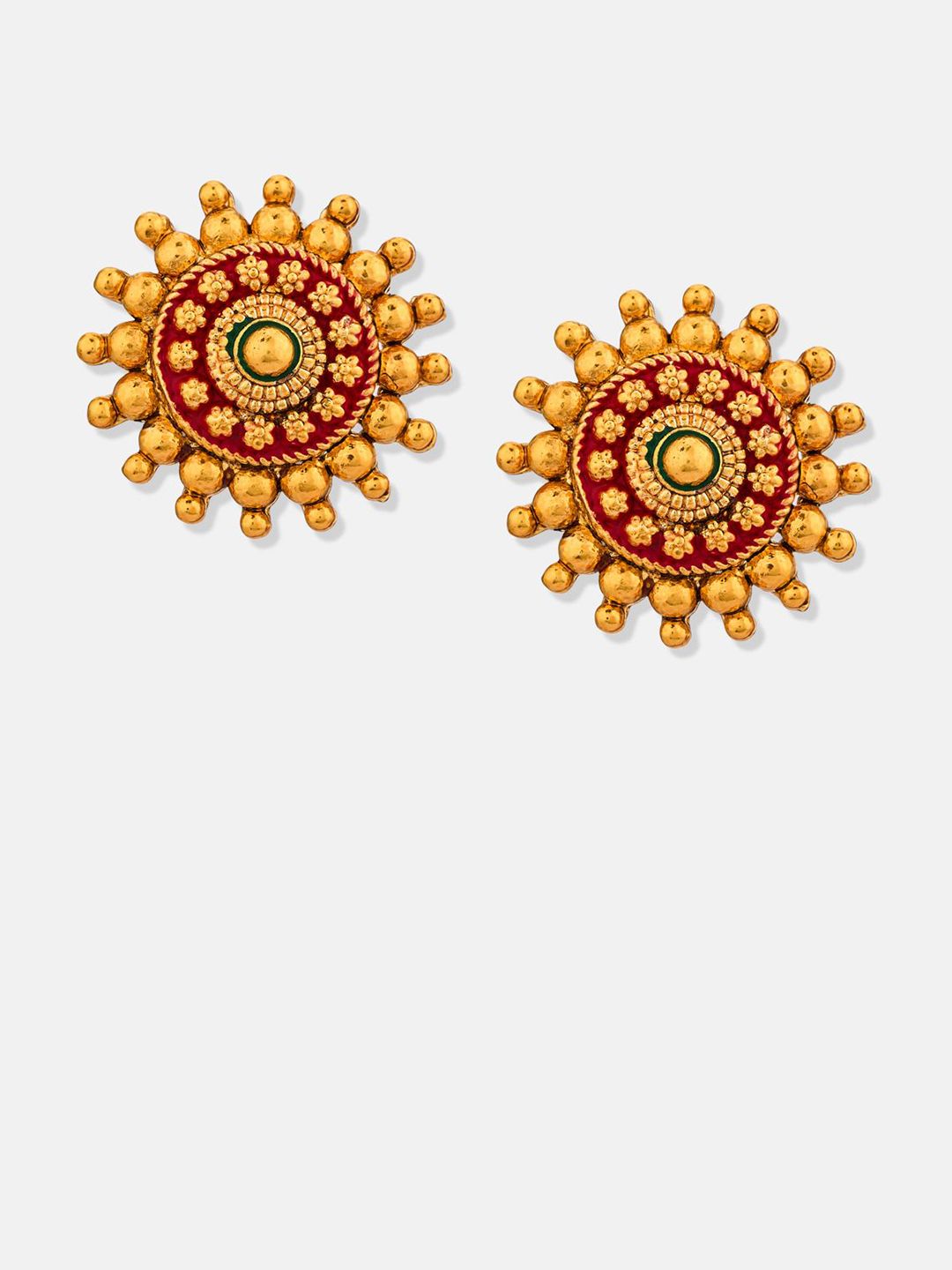 ATIBELLE Set Of 2 Gold-Plated Floral Shaped Meenakari Studs