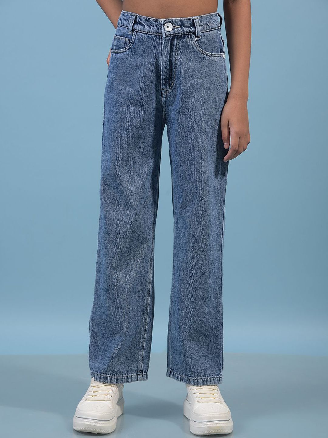 Crimsoune Club Girls Wide Leg Mid-Rise Heavy Fade Stretchable Jeans-picture-40