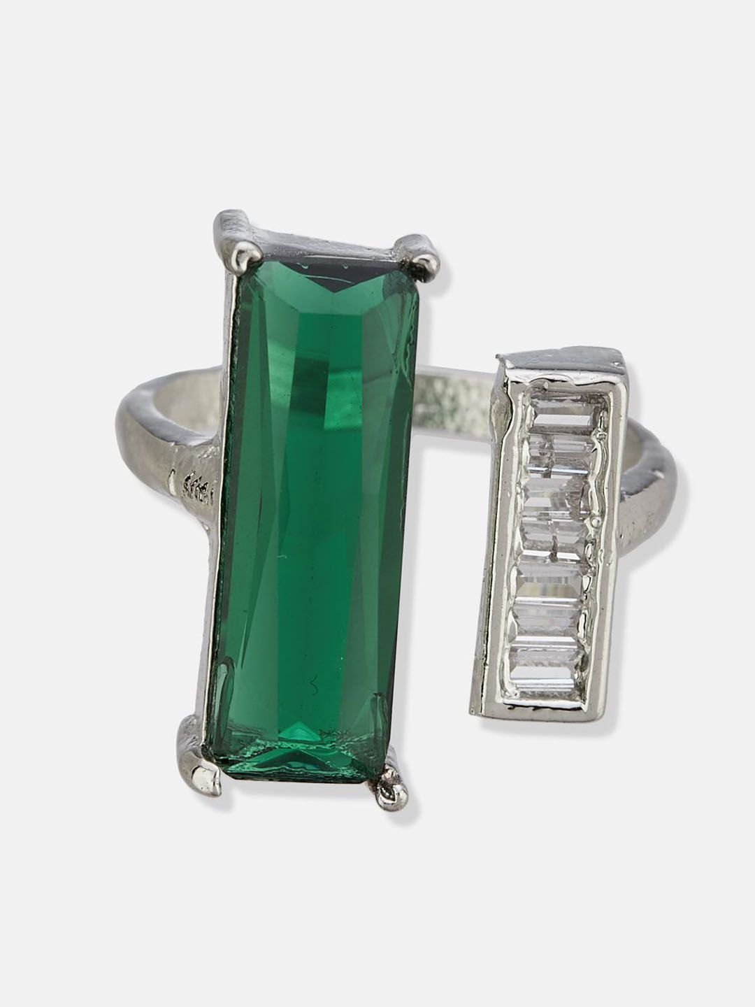 ATIBELLE Set Of 2 Silver-Plated Cubic Zirconia Stone Studded adjustable Finger Ring