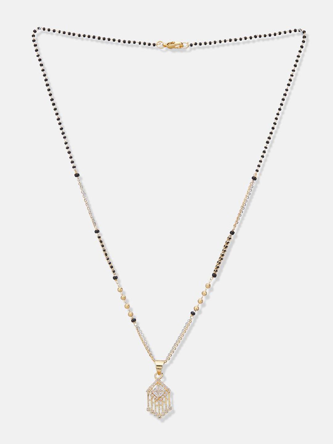 ATIBELLE Set of 2 Gold-Plated Cubic Zirconia Stones Studded and Beaded Mangalsutras