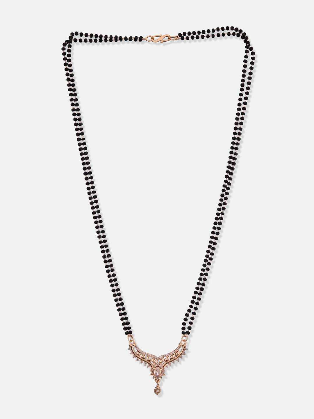 ATIBELLE Set of 2 Gold-Plated Cubic Zirconia Stones Studded and Beaded Mangalsutras