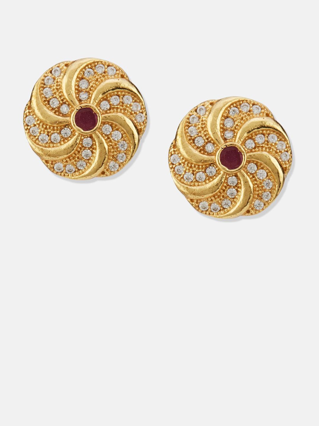 ATIBELLE Set Of 2 Gold-Plated Cubic Zirconia Studded Floral Shaped Studs