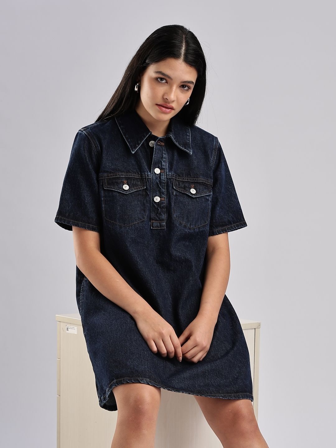 Calvin Klein Jeans Shirt Coller Fit & Flare Dress-picture-12
