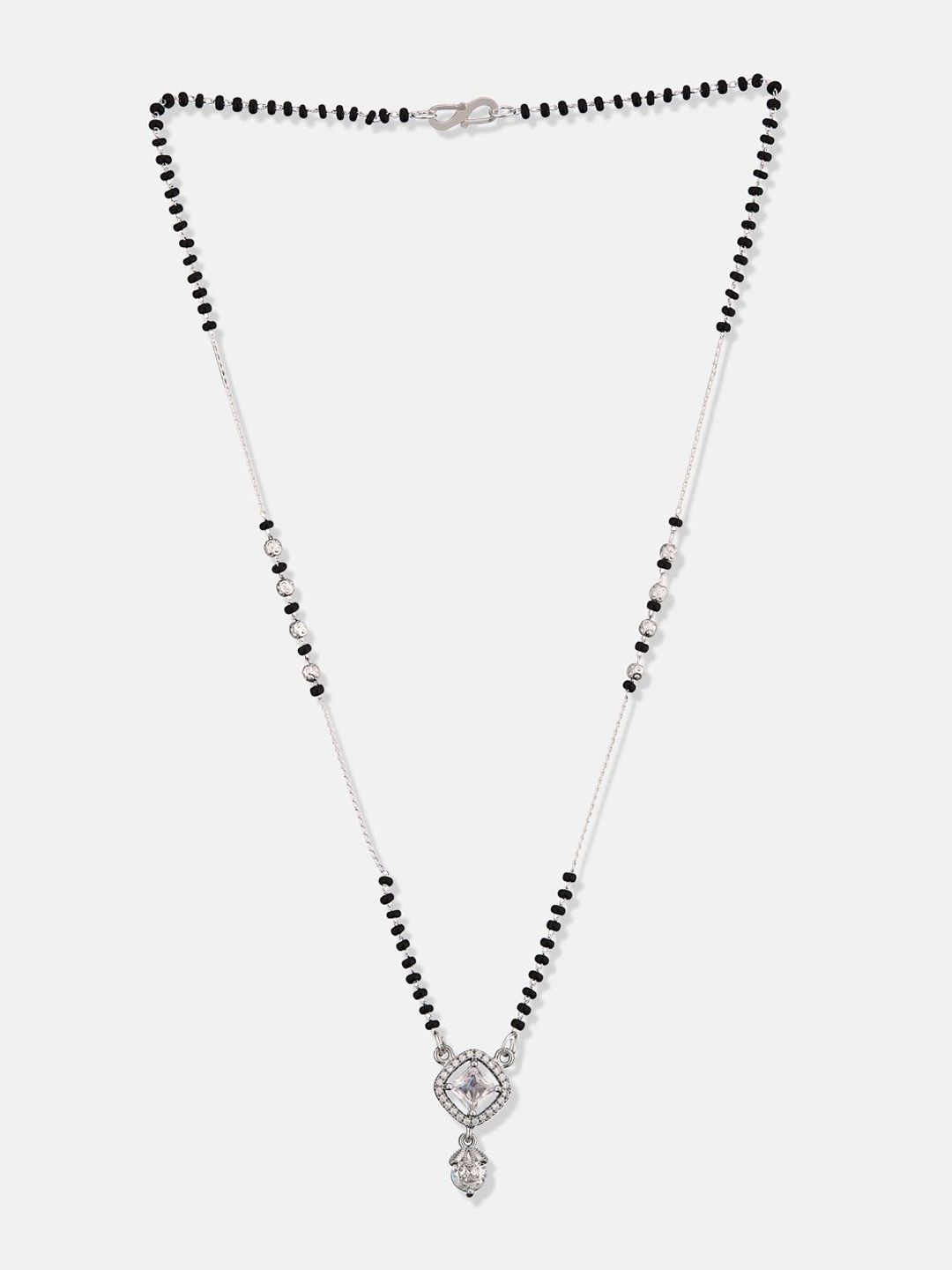 ATIBELLE Set of 2 Silver-Plated Cubic Zirconia Stones Studded and Beaded Mangalsutras