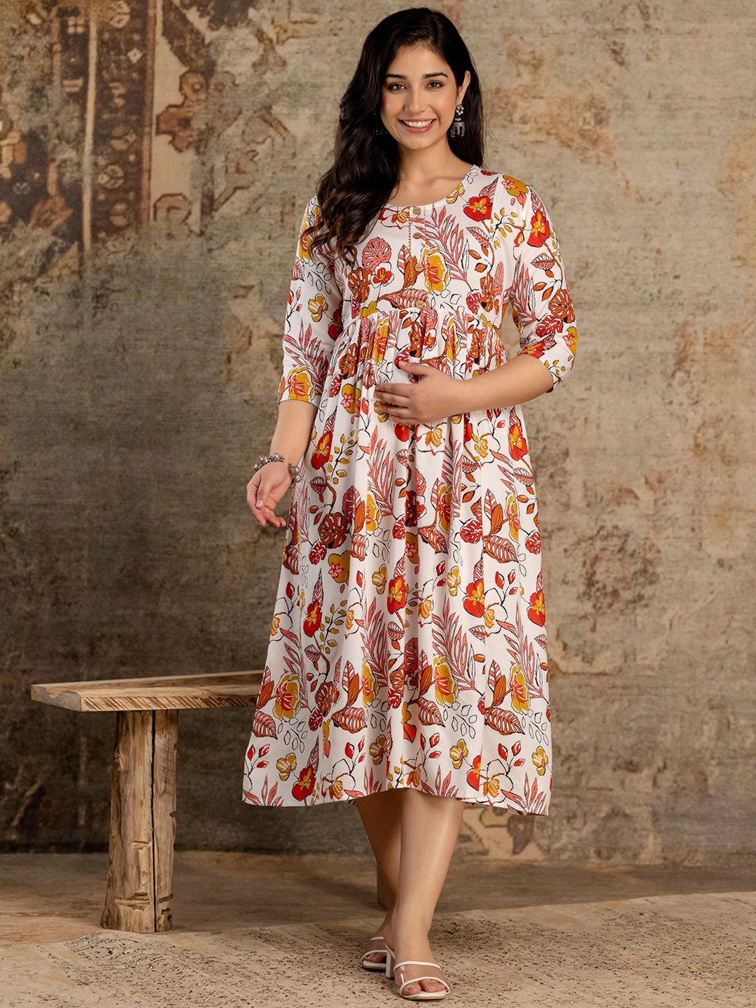 Mialo Printed Maternity Feeding With Both Side Feeding Zip Ethnic Dresses-image-34
