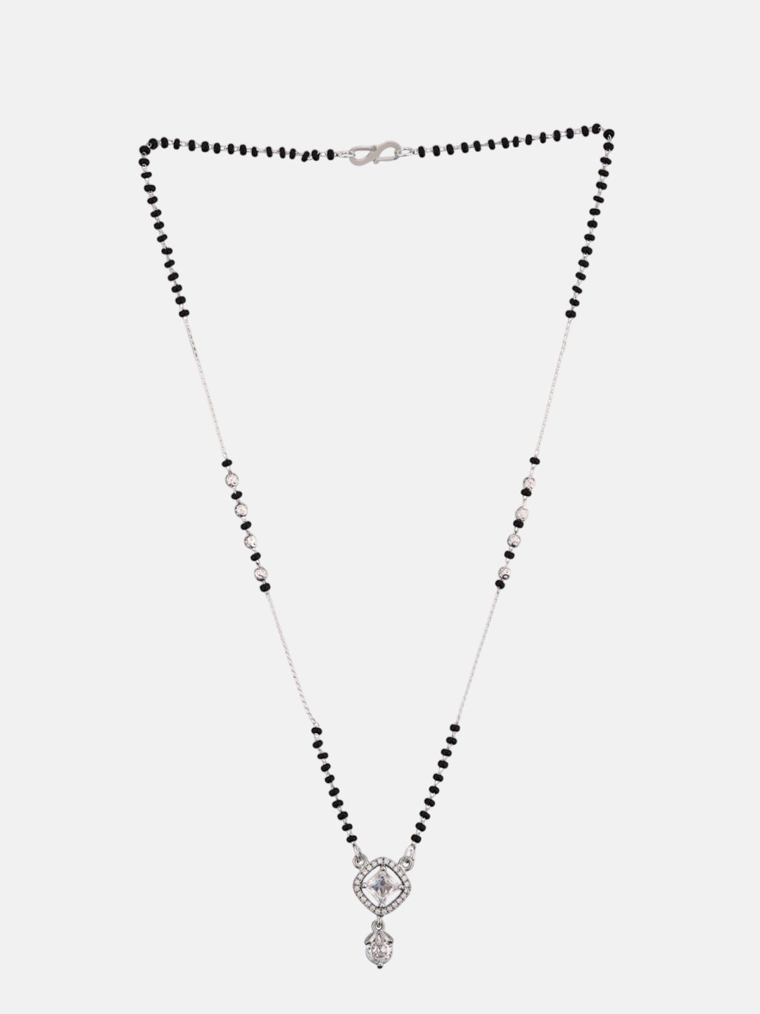 ATIBELLE Set of 2 Silver-Plated Cubic Zirconia Stones Studded and Beaded Mangalsutras